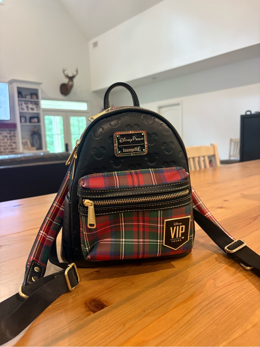 VIP Loungefly Black & Red Tartan Plaid Mickey Mini Backpack